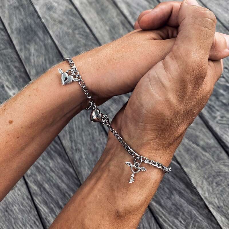 Magnetic Heart Key & Lock Bracelets Rolo Chain by Magnetic Couples Bracelets