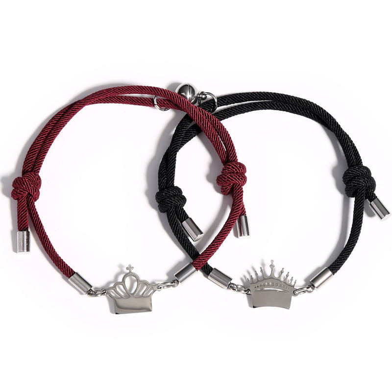 Magnetic King & Queen Rope Bracelets Beige & Black by Magnetic Couples Bracelets
