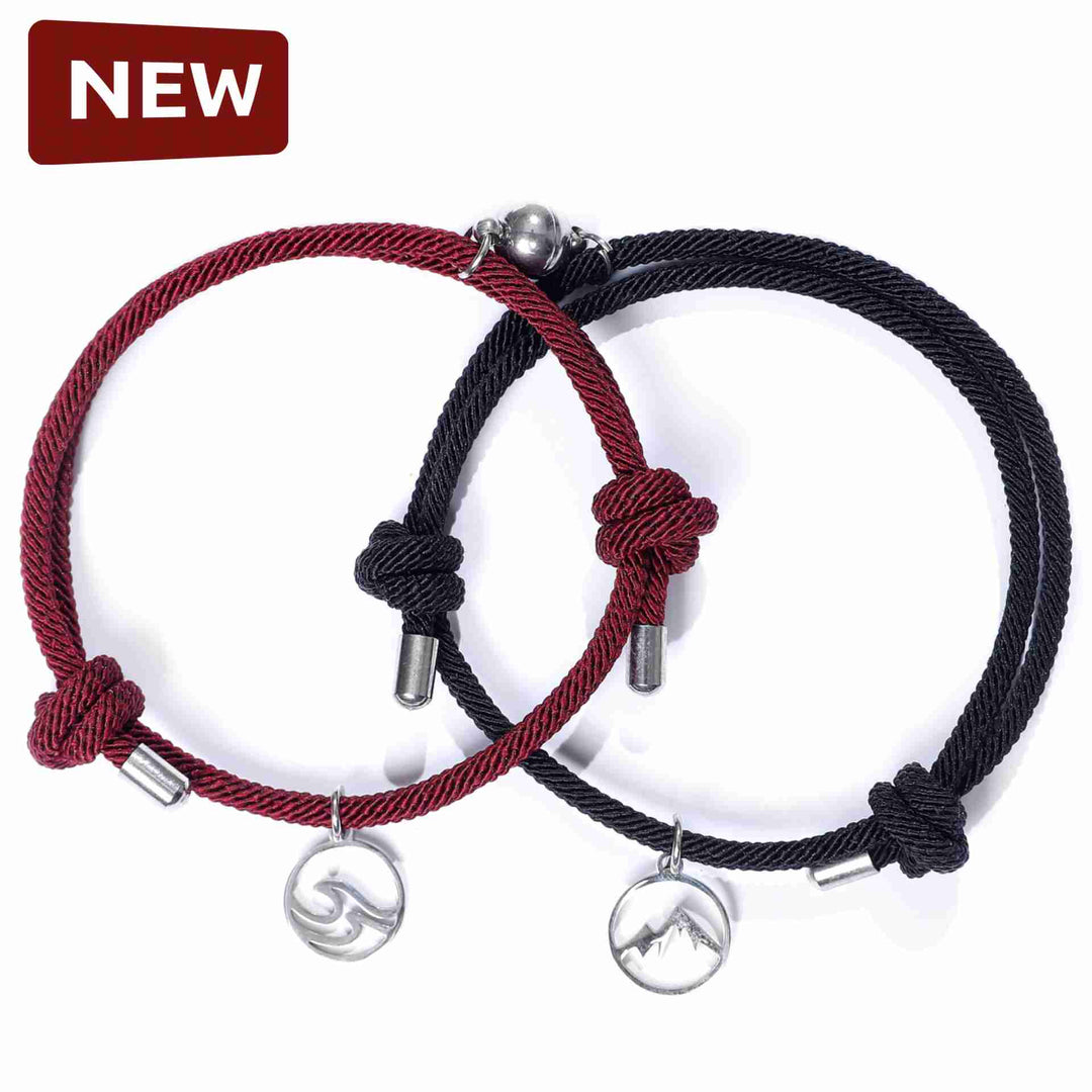 Personalized Couple Matching Magnetic Bracelets Set - Adjustable Braided Rope, Mutual Attraction Design - View #3