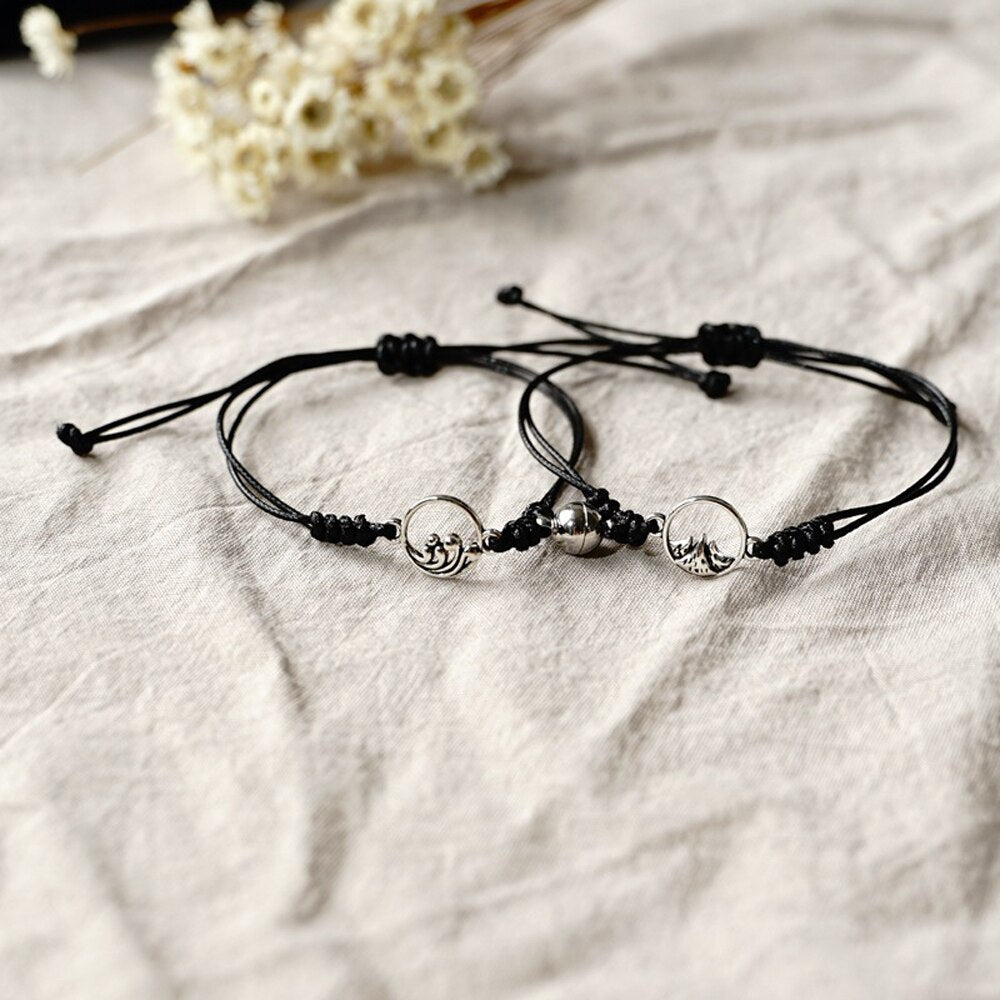 Sterling Silver Heart Black Couple Bracelets